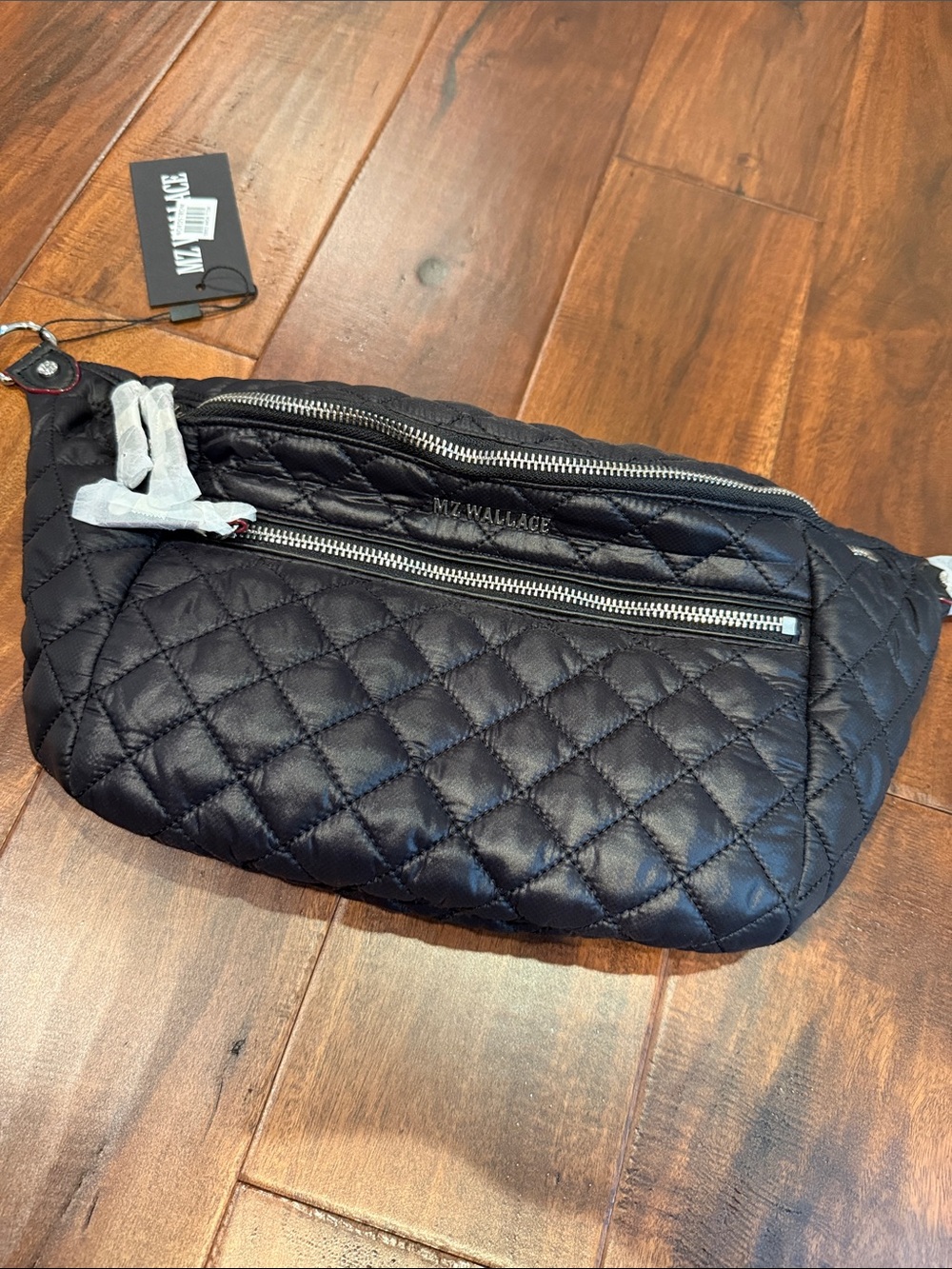 MZ Wallace Black Quilted Nylon Belt Bag